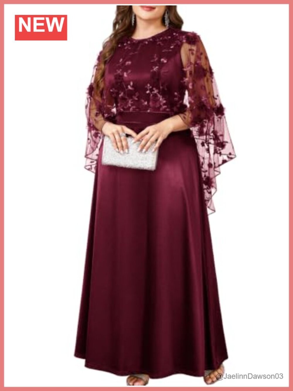 Plus Size 3D Floral Cape Dress Formal Evening Gown Black Tie Wedding Guest